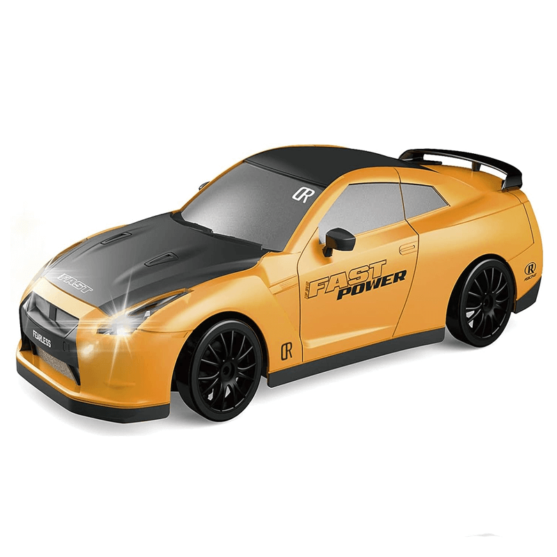 "1:24 RC driftbil, fyrhjulsdrift, höghastighetskörning, gul/röd/blå, dynamiskt ljus, robust och stötsäker design"