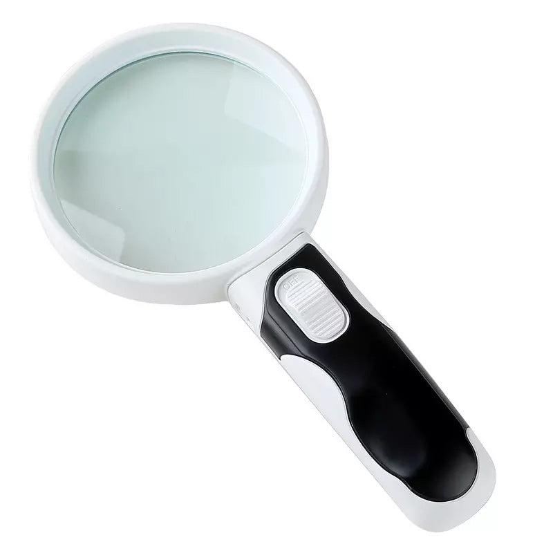 "20X optiskt förstoringsglas med LED-ljus, rund lins, användarvänlig design, optimal för detaljerad läsning."