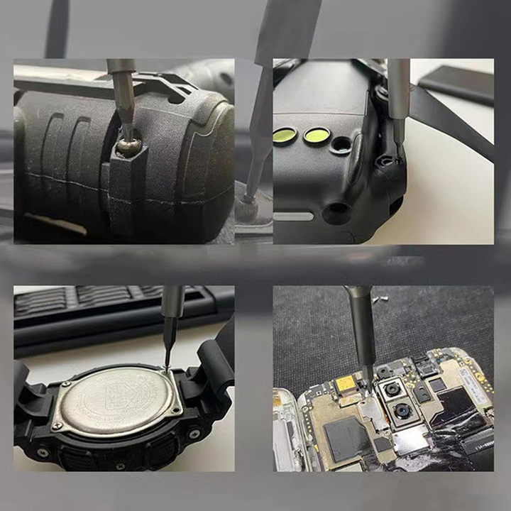 "24 i 1 manuell precisionsskruvmejselsats, aluminiumhandtag, magnetisk hållare, designad för elektronik och känsliga verktyg.