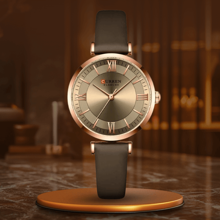Elegant Vattentät Klocka med Läderarmband