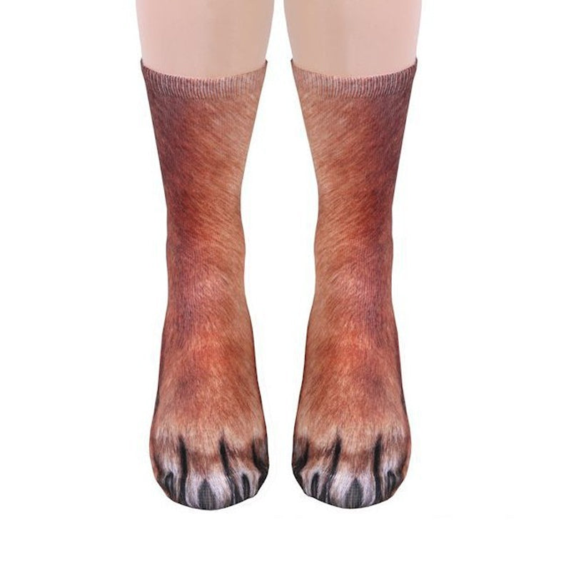 "3D djurtasssockor i mjukt polyester med roliga mönster, visar en elastisk och varm design för alla storlekar."