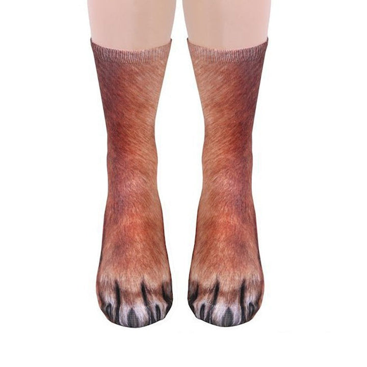 "3D djurtasssockor i mjukt polyester med roliga mönster, visar en elastisk och varm design för alla storlekar."