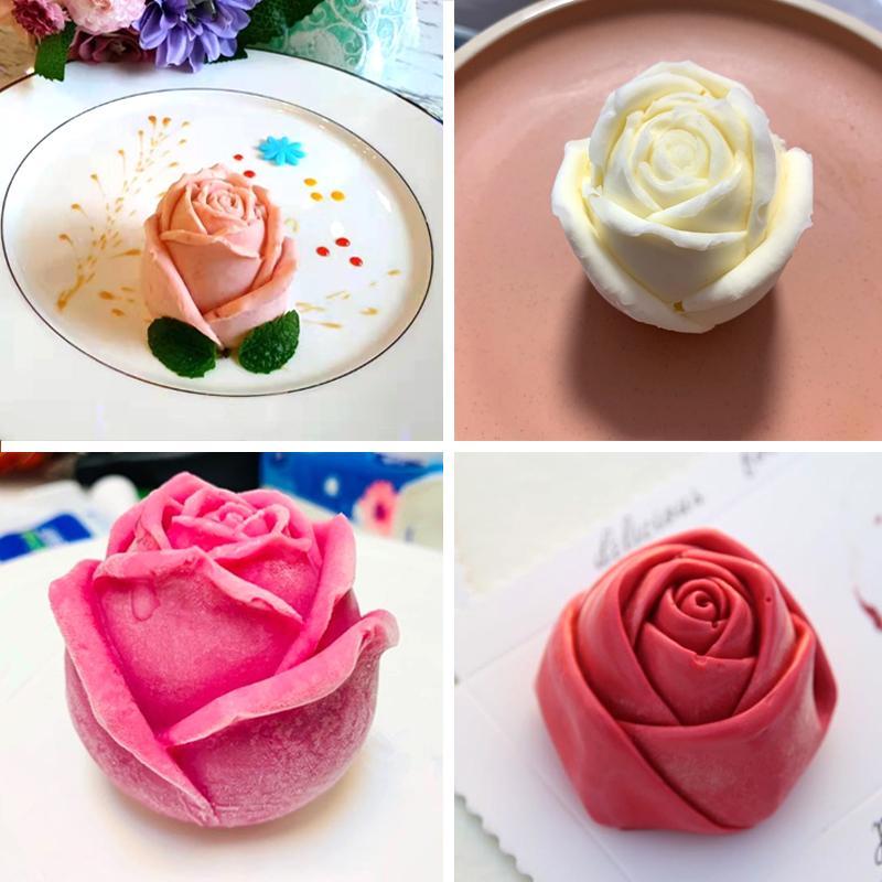 "3D silikonform i rosform, skapar eleganta blommiga isbitar. Perfekt för sofistikerade cocktails och köksanvändning."