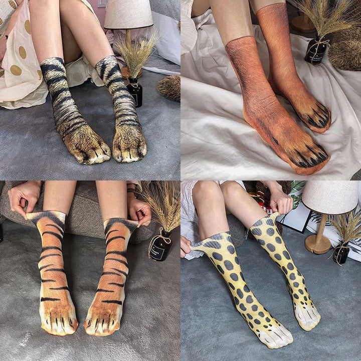 "3D-tryckta unisex djurtassstrumpor, bekväma accessoarer med realistisk tassdesign, perfekt för cosplay och mer"