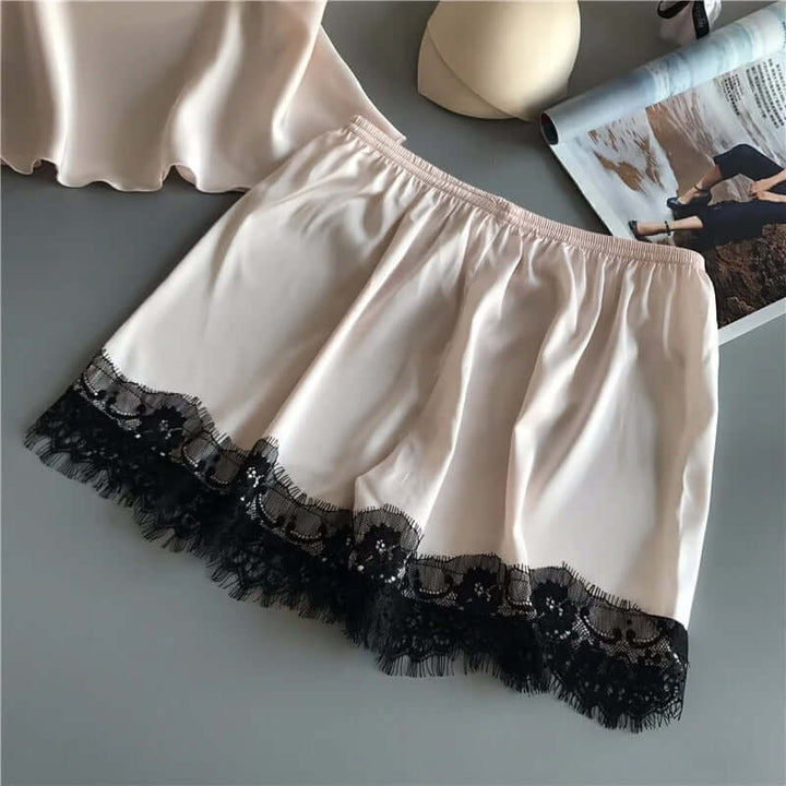 Satin Pyjamas Set med V-ringning