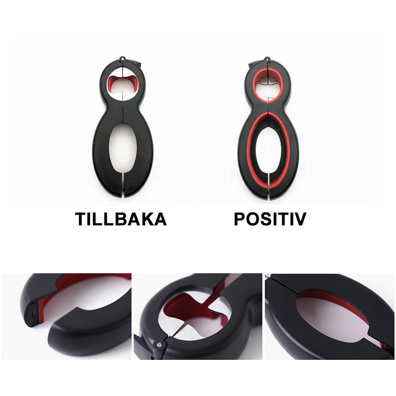 "6-i-1 multifunktionell flasköppnare med ergonomiskt handtag i rostfritt stål för kök, kompakt och hållbar design."