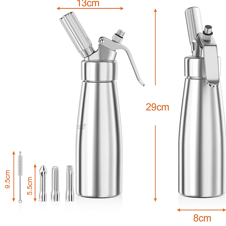 Gräddsifon i Aluminium | 500 ml | 3 Dekorationsmunstycken