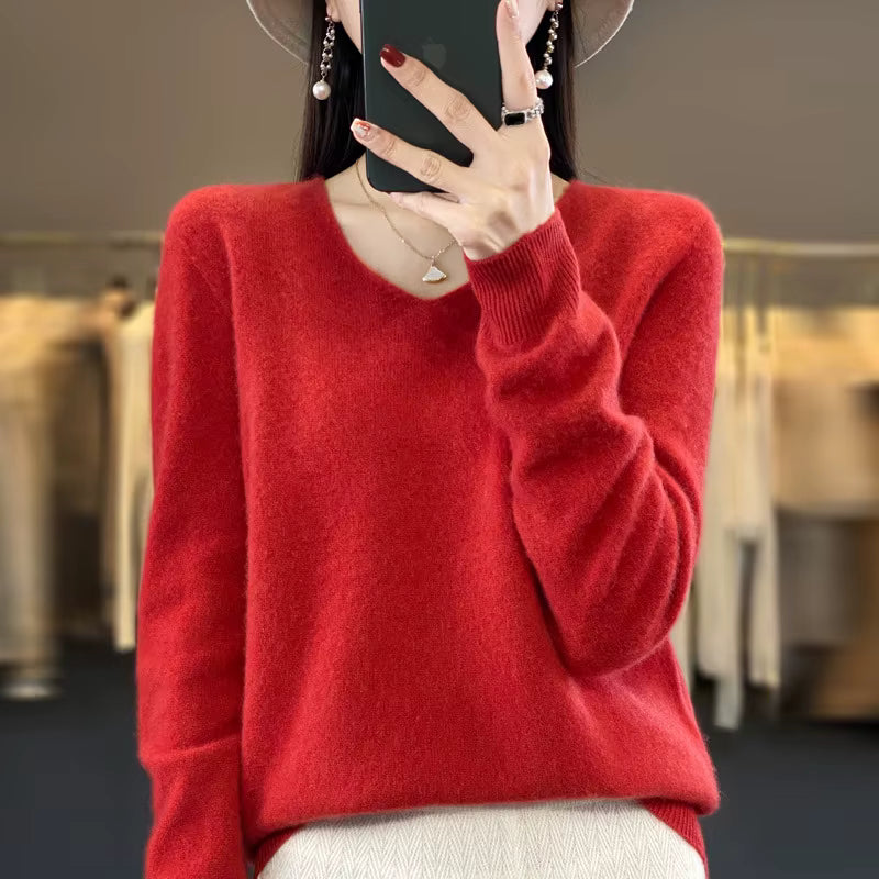 Damtröja i Ullstil med V-ringning