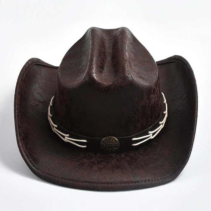 Cowboyhatt i läder med benpärlor – Westernstil