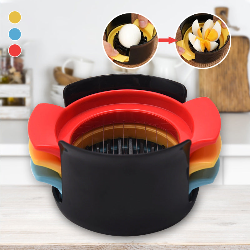 "Äggskärare i rostfritt stål och ABS, elegant design, med ergonomiskt handtag, perfekt för enkel äggskivning."