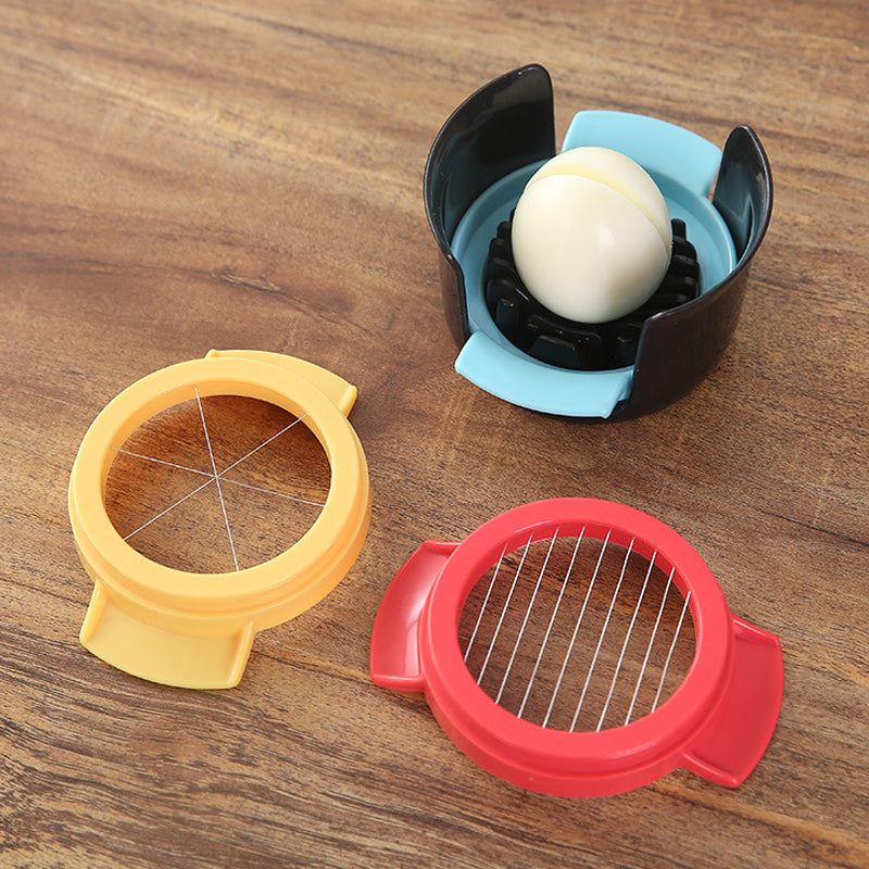 "Äggskärare i rostfritt stål och ABS, elegant design, med ergonomiskt handtag, perfekt för enkel äggskivning."