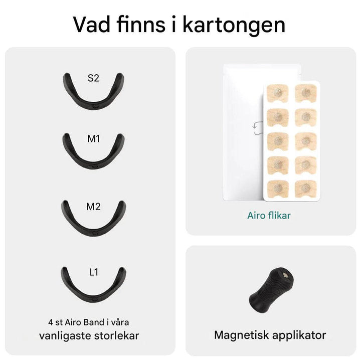 "Airo Magnetisk Näsband i elegant design för bättre andning och sömn, förbättrar luftflödet med modern magnetteknik."