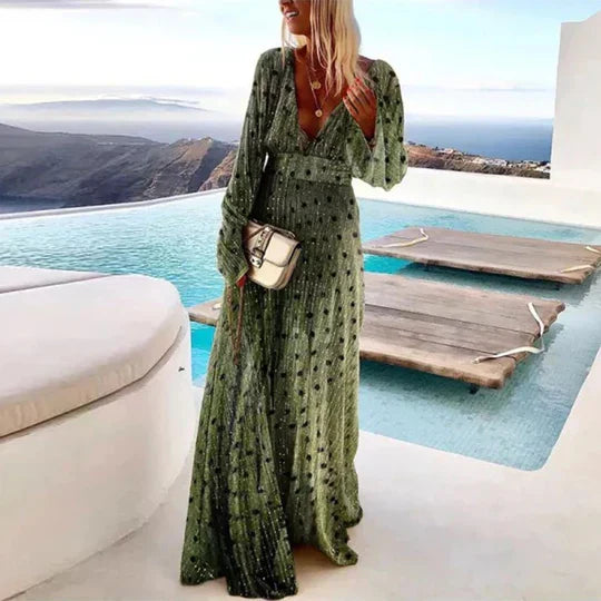 Alice långklänning med prickigt tryck för damer, elegant stil med unik design, mjuka och lätta material för komfort.