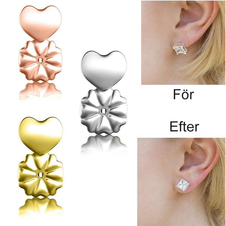 Allergivänliga damhängen ploppar i guld och silver, lyfter och stabiliserar örhängen, liten och diskret design.