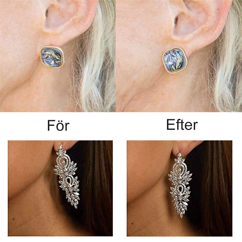 Allergivänliga damhängen ploppar i guld och silver, lyfter och stabiliserar örhängen, liten och diskret design.