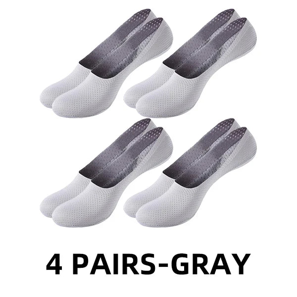 Andningsbara silkesstrumpor för sommar, ljus beige färg med silikonhälgrepp, svala och antibakteriella för optimal komfort.