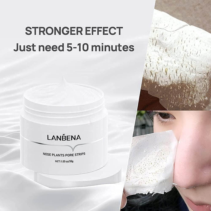 "Ansiktsmask med pappersremsor för effektiv behandling av pormaskar och igentäppta porer i ansikte, skonsam hudvård."