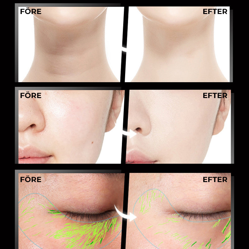 "Ansiktsmassager med sonic vibration och mikroström, vit plast, tre huvud, elegant ergonomisk design, för skönhetsvård hemma.