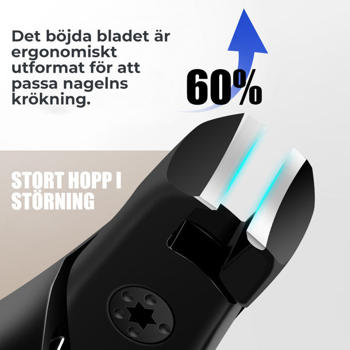 "Anti-Splash nagelklippare i rostfritt stål med vikbar design och ergonomiskt grepp för ren och prydlig nagelvård."