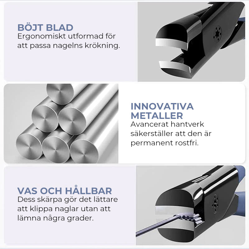 "Anti-Splash nagelklippare i rostfritt stål med vikbar design och ergonomiskt grepp för ren och prydlig nagelvård."