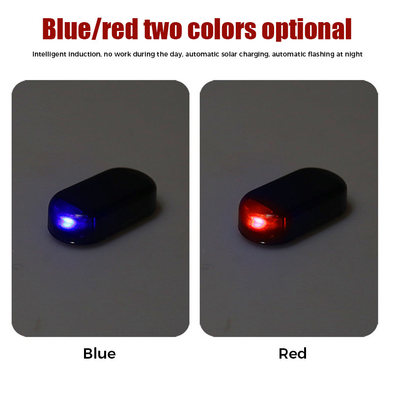 "Antistöld LED-ljus för fordon, solenergi, kompakt design med röda och blå blinkande ljus för ökad säkerhet."