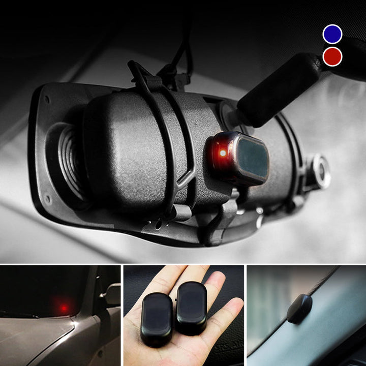 "Antistöld LED-ljus för fordon, solenergi, kompakt design med röda och blå blinkande ljus för ökad säkerhet."