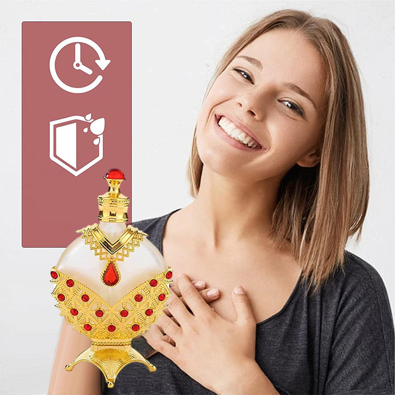 "Ara Dubai blommig doftolja för kvinnor, elegant flaska med ros och bergamottnoter, lyxig kvinnlig parfym."