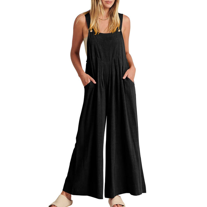 "Ärmlös blommig jumpsuit för kvinnor, vida ben, justerbara spaghetti-remmar, trendig och elegant, bekvämt polyester"
