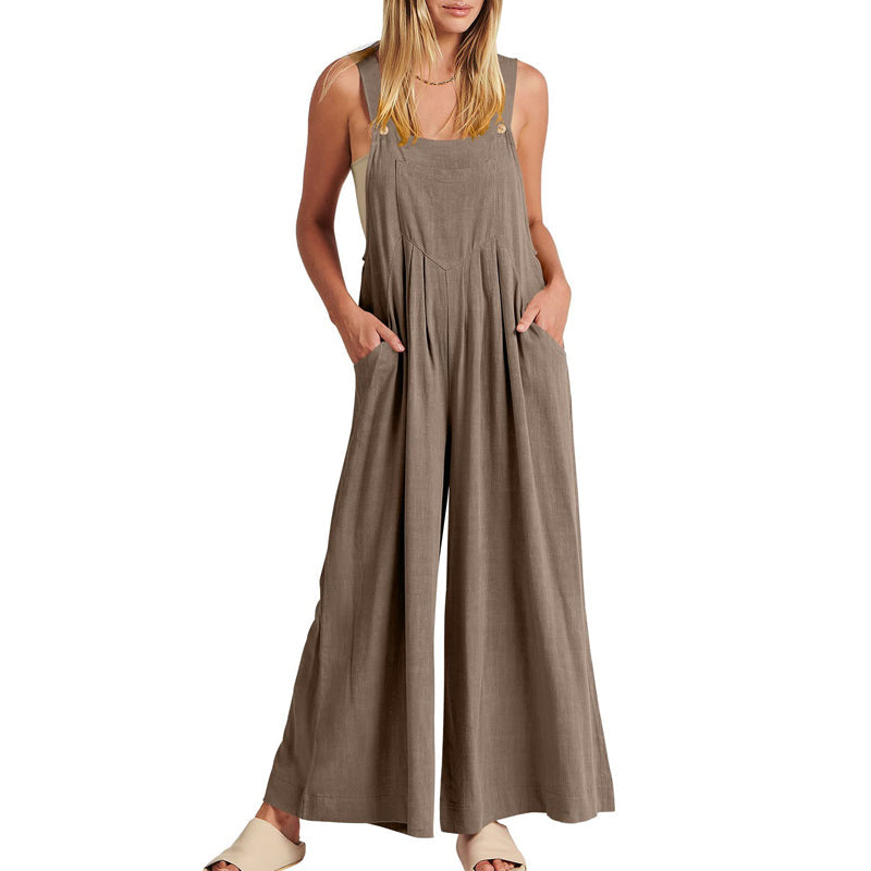 "Ärmlös blommig jumpsuit för kvinnor, vida ben, justerbara spaghetti-remmar, trendig och elegant, bekvämt polyester"