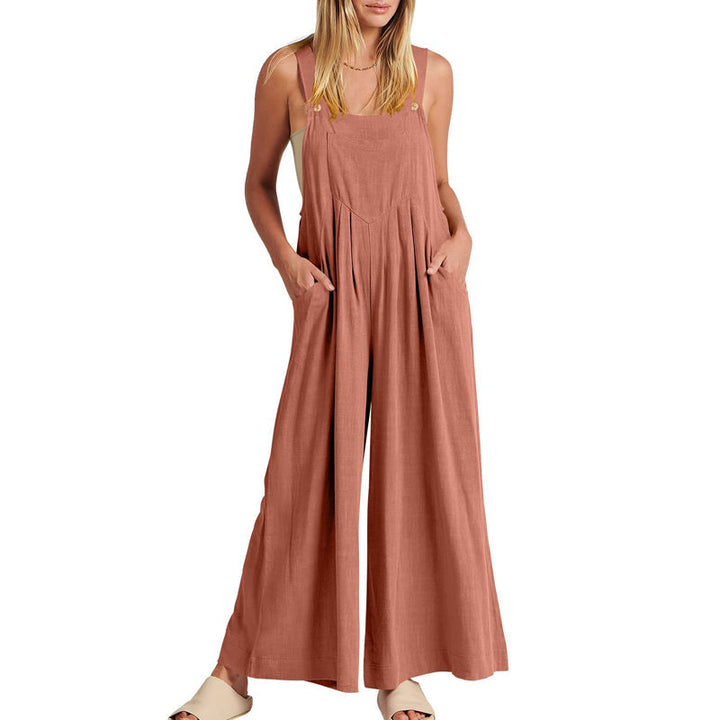 "Ärmlös blommig jumpsuit för kvinnor, vida ben, justerbara spaghetti-remmar, trendig och elegant, bekvämt polyester"