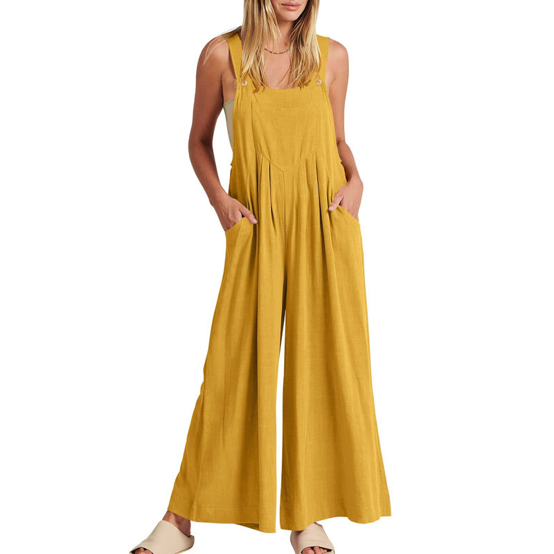 "Ärmlös blommig jumpsuit för kvinnor, vida ben, justerbara spaghetti-remmar, trendig och elegant, bekvämt polyester"