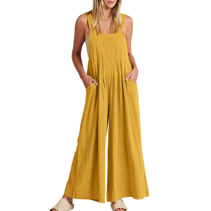 "Ärmlös blommig jumpsuit för kvinnor, vida ben, justerbara spaghetti-remmar, trendig och elegant, bekvämt polyester"