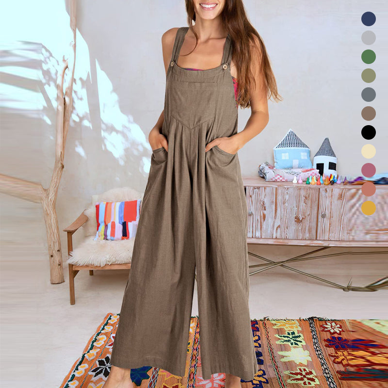 "Ärmlös blommig jumpsuit för kvinnor, vida ben, justerbara spaghetti-remmar, trendig och elegant, bekvämt polyester"