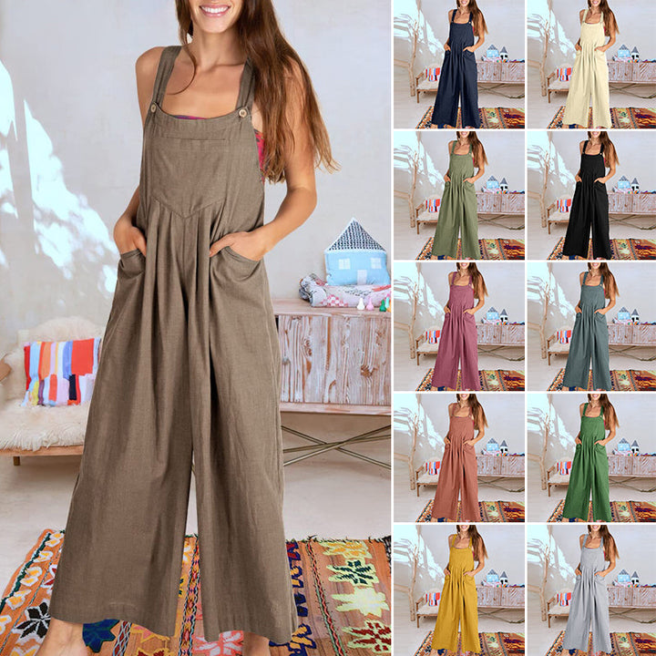"Ärmlös blommig jumpsuit för kvinnor, vida ben, justerbara spaghetti-remmar, trendig och elegant, bekvämt polyester"