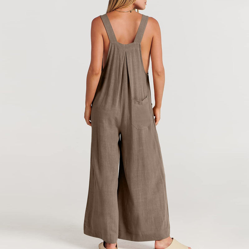 "Ärmlös blommig jumpsuit för kvinnor, vida ben, justerbara spaghetti-remmar, trendig och elegant, bekvämt polyester"
