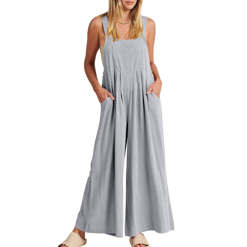 "Ärmlös blommig jumpsuit för kvinnor, vida ben, justerbara spaghetti-remmar, trendig och elegant, bekvämt polyester"