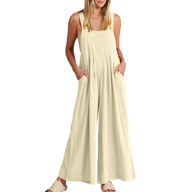 "Ärmlös blommig jumpsuit för kvinnor, vida ben, justerbara spaghetti-remmar, trendig och elegant, bekvämt polyester"