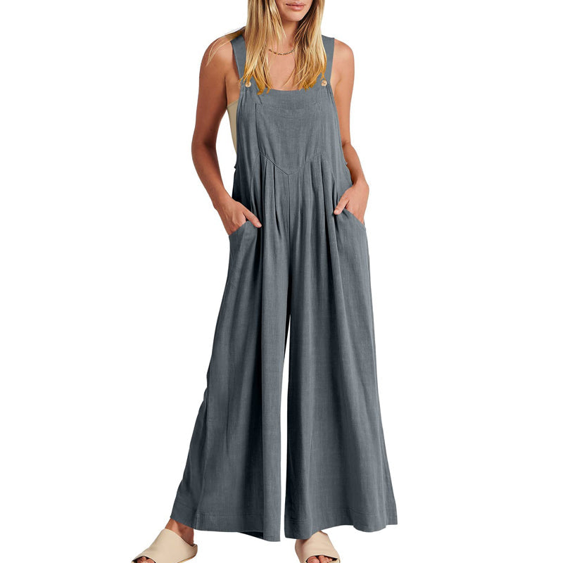 "Ärmlös blommig jumpsuit för kvinnor, vida ben, justerbara spaghetti-remmar, trendig och elegant, bekvämt polyester"