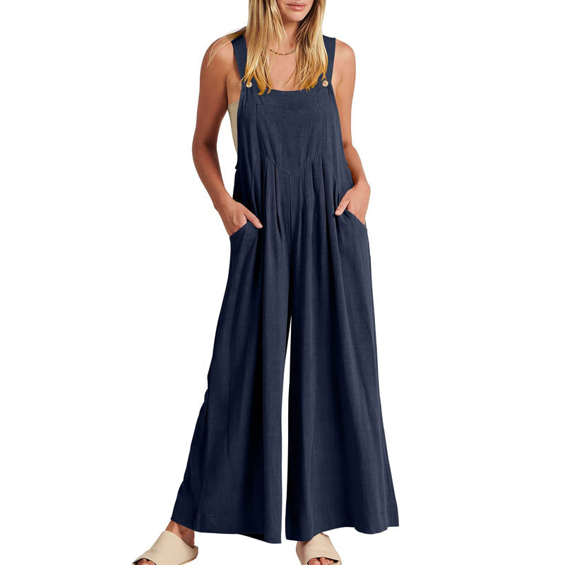 "Ärmlös blommig jumpsuit för kvinnor, vida ben, justerbara spaghetti-remmar, trendig och elegant, bekvämt polyester"