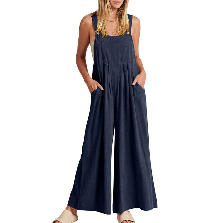 "Ärmlös blommig jumpsuit för kvinnor, vida ben, justerbara spaghetti-remmar, trendig och elegant, bekvämt polyester"