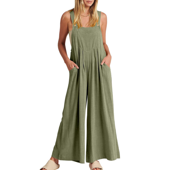"Ärmlös blommig jumpsuit för kvinnor, vida ben, justerbara spaghetti-remmar, trendig och elegant, bekvämt polyester"