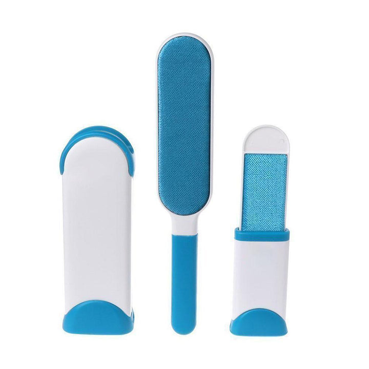 "Återanvändbar blå dubbel klädborste för päls och ludd, ergonomisk, idealisk för djurhår på kläder och möbler."