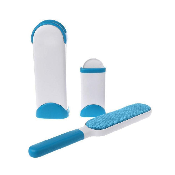 "Återanvändbar blå dubbel klädborste för päls och ludd, ergonomisk, idealisk för djurhår på kläder och möbler."