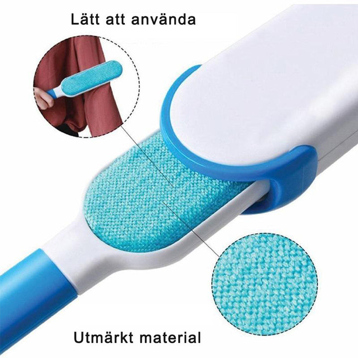 "Återanvändbar blå dubbel klädborste för päls och ludd, ergonomisk, idealisk för djurhår på kläder och möbler."