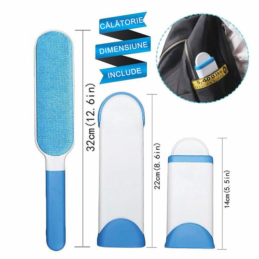 "Återanvändbar blå dubbel klädborste för päls och ludd, ergonomisk, idealisk för djurhår på kläder och möbler."