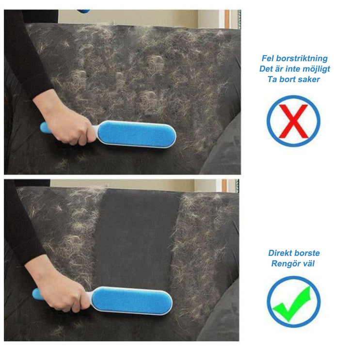 "Återanvändbar blå dubbel klädborste för päls och ludd, ergonomisk, idealisk för djurhår på kläder och möbler."