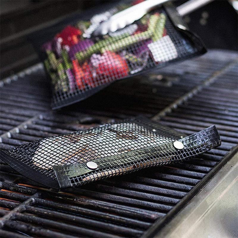 "Återanvändbara BBQ grillpåsar, klibbfria meshpåsar för smidig grillning, ger fina grillmärken, säkra förvaring"