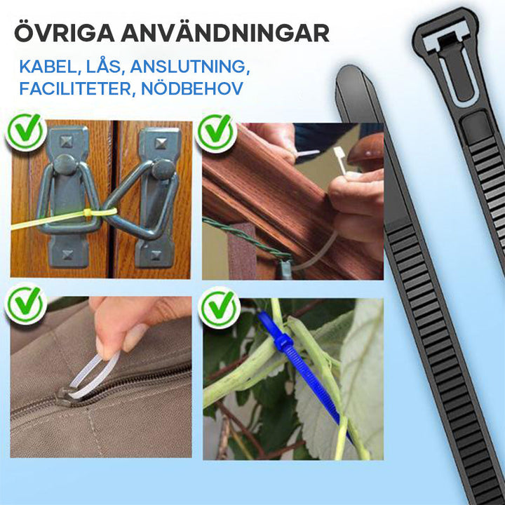"Återanvändbara kabelband i olika färger och storlekar, perfekta för hem och kontor. Justerbara, hållbara och multifunktionel
