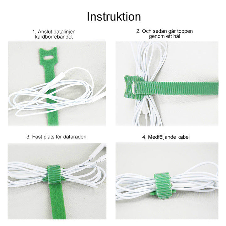 "Återanvändbara kardborresladdband i olika färger, perfekt för bekväm kabelhantering och organisation av kablar."