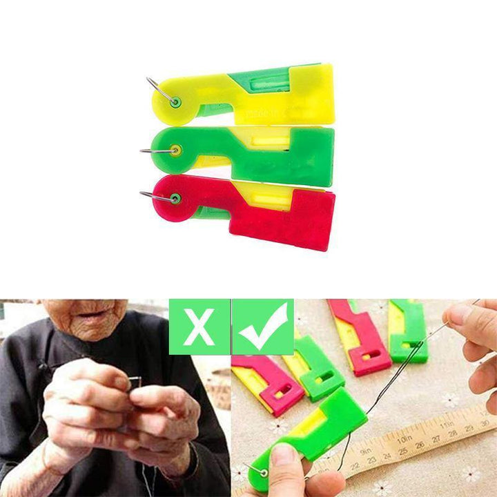 "Automatisk nålträdare för sömnad i plast, slumpmässig färg, kompaktdesign, sparar tid vid trådning, perfekt för nybörjare."